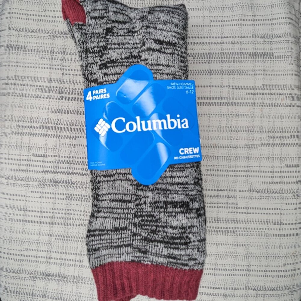 Columbia* Men's Reinforced Heel &Toe 4 Pair Cotton Blend Crew Socks~ Size 6"-12"